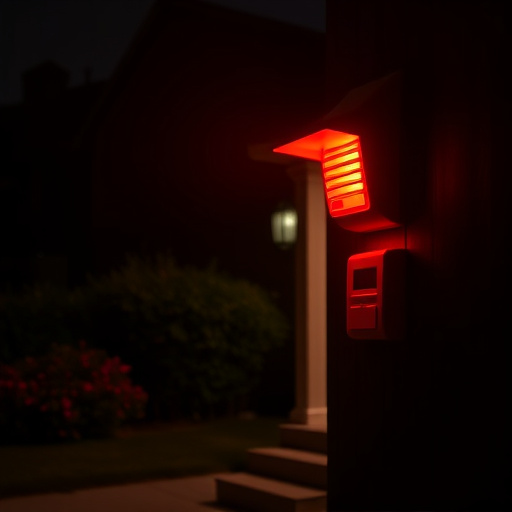 flashing red home security alert light at night