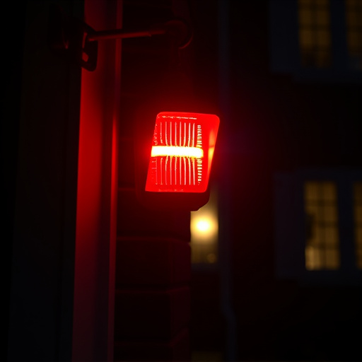 flashing red home security alert light at night