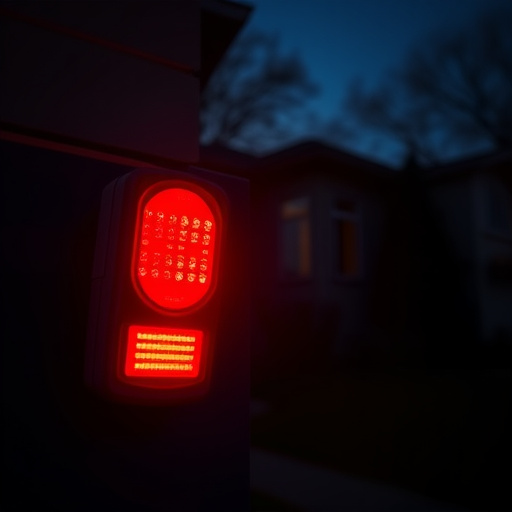 flashing red home security alert light at night