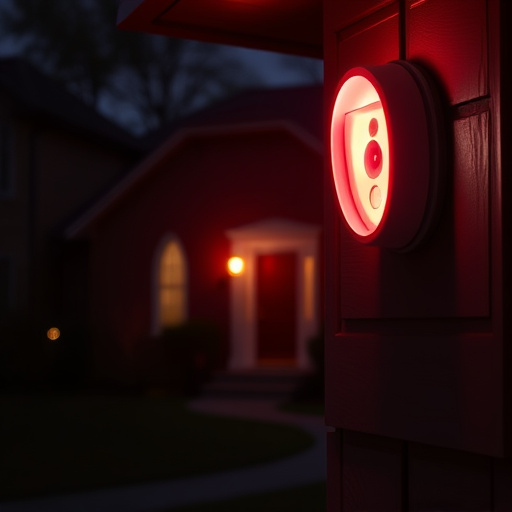flashing red home security alert light at night
