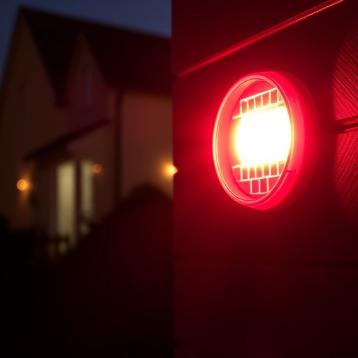 flashing red home security alert light at night
