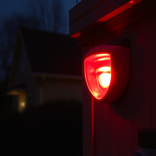 flashing red home security alert light at night