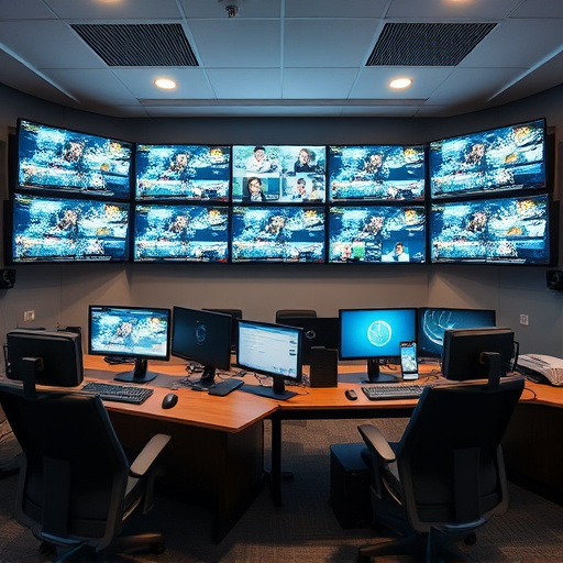 home monitoring control room with multiple screens