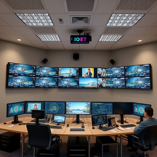 home monitoring control room with multiple screens