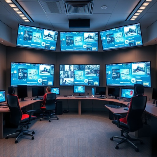 home monitoring control room with multiple screens