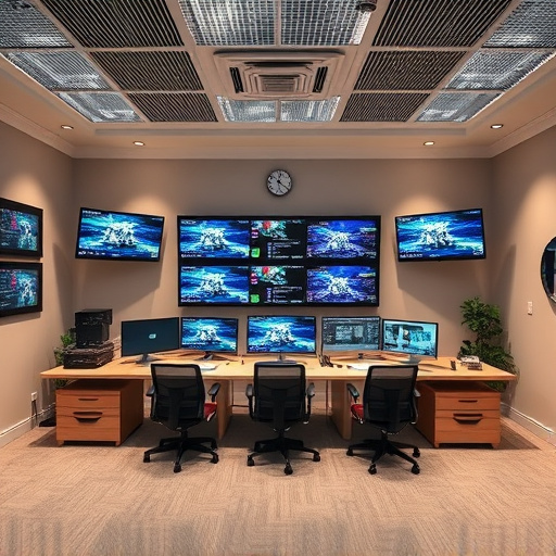 home monitoring control room with multiple screens