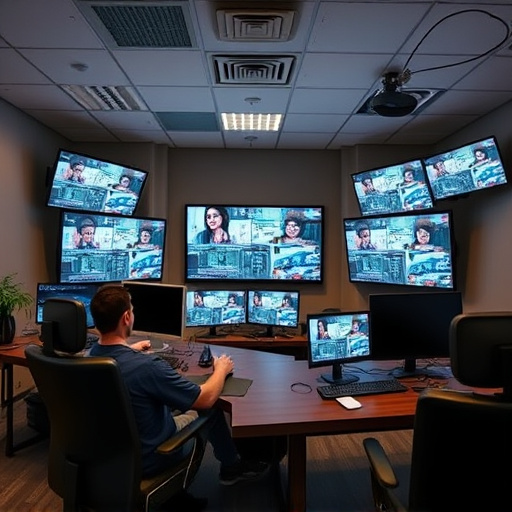 home monitoring control room with multiple screens