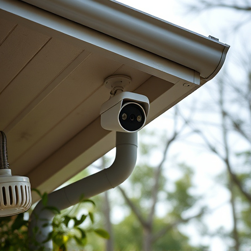 motion-activated surveillance camera under roof eaves