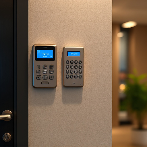 security keypad on modern apartment wall