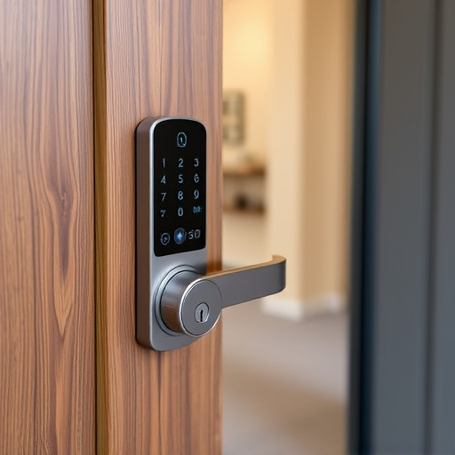 smart lock installed on modern front door