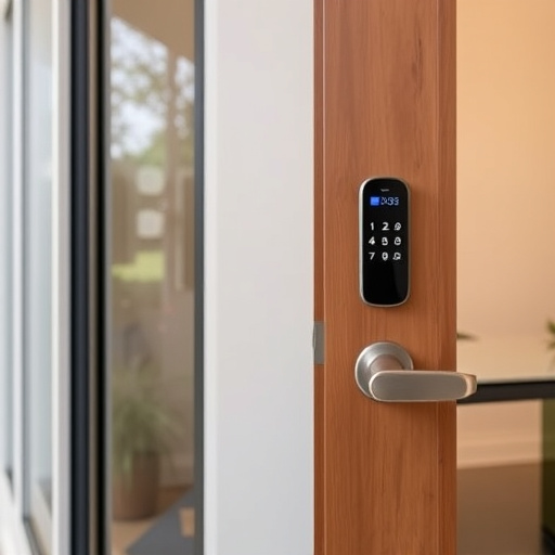 smart lock installed on modern front door