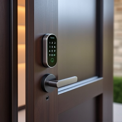 smart lock installed on modern front door