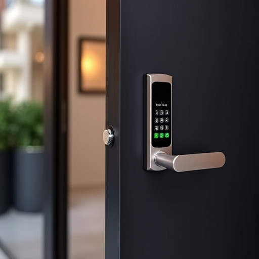 smart lock installed on modern front door