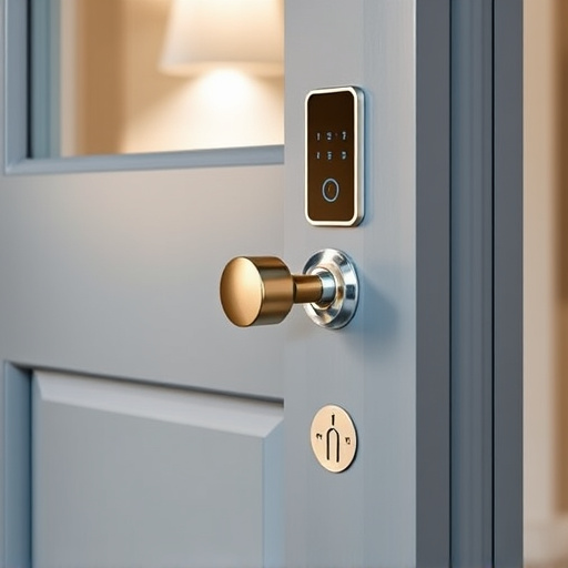 smart lock installed on modern front door