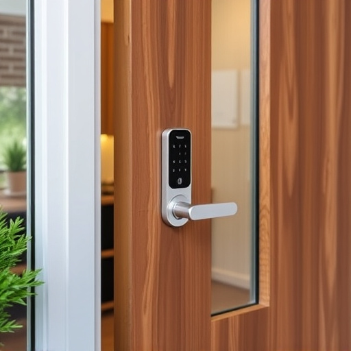 smart lock installed on modern front door