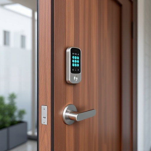 smart lock installed on modern front door