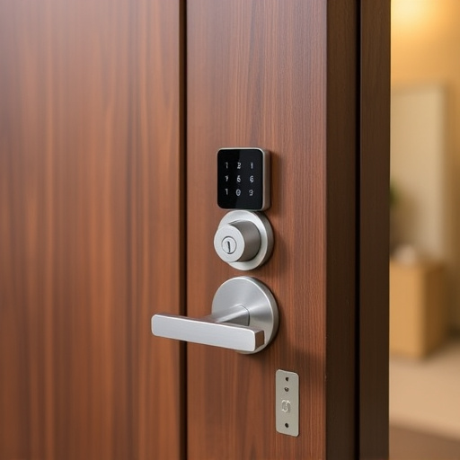 smart lock installed on modern front door