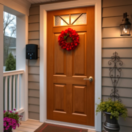 smart video doorbell on suburban porch