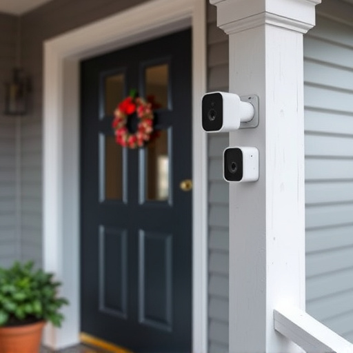 smart video doorbell on suburban porch