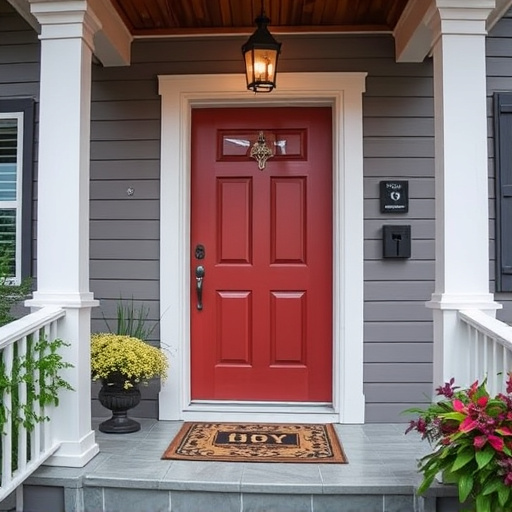 smart video doorbell on suburban porch