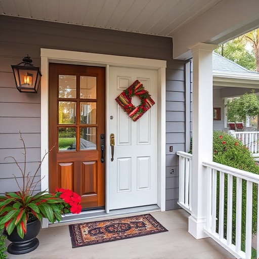 smart video doorbell on suburban porch