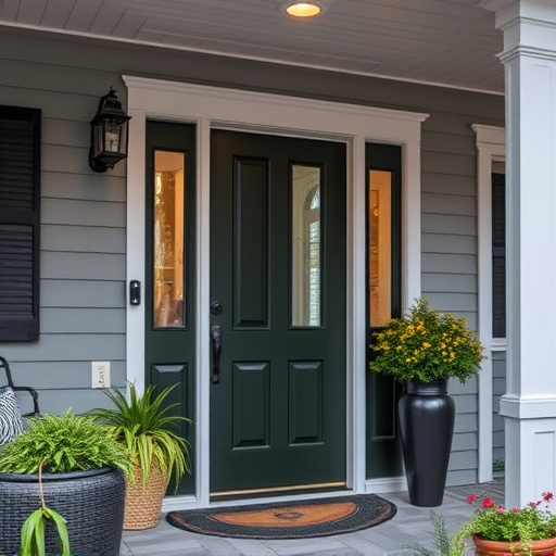 smart video doorbell on suburban porch