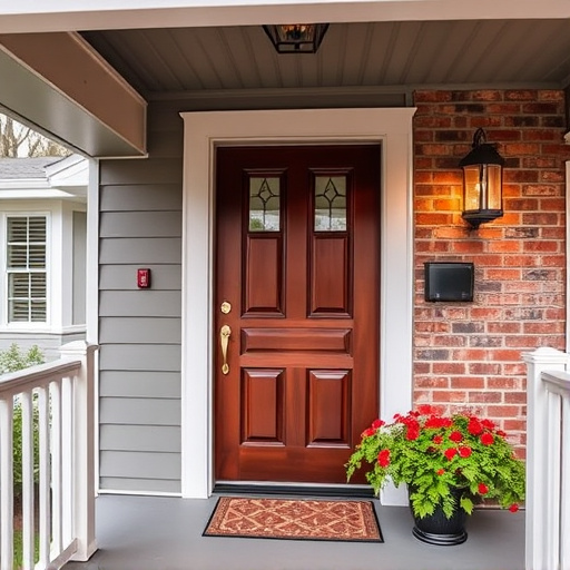smart video doorbell on suburban porch