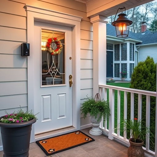 smart video doorbell on suburban porch