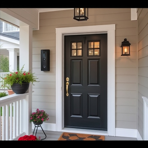 smart video doorbell on suburban porch
