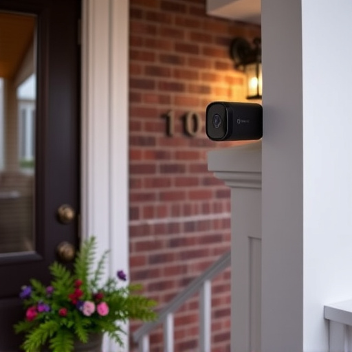 smart video doorbell on suburban porch