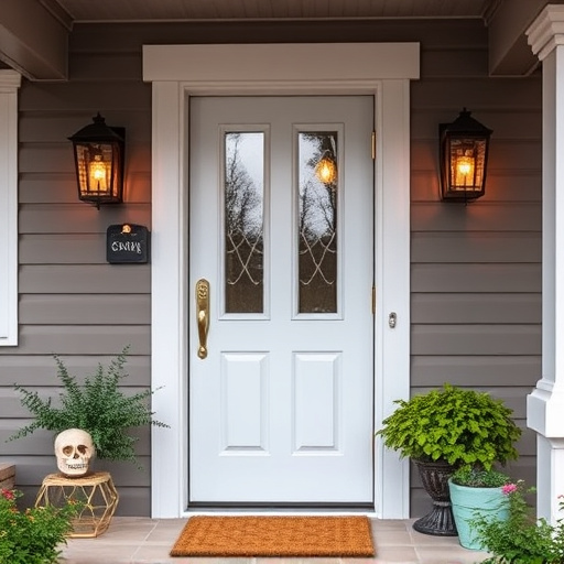 smart video doorbell on suburban porch