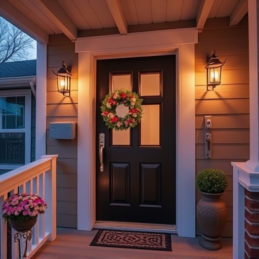 smart video doorbell on suburban porch
