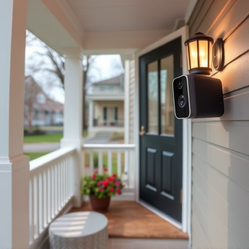 smart video doorbell on suburban porch