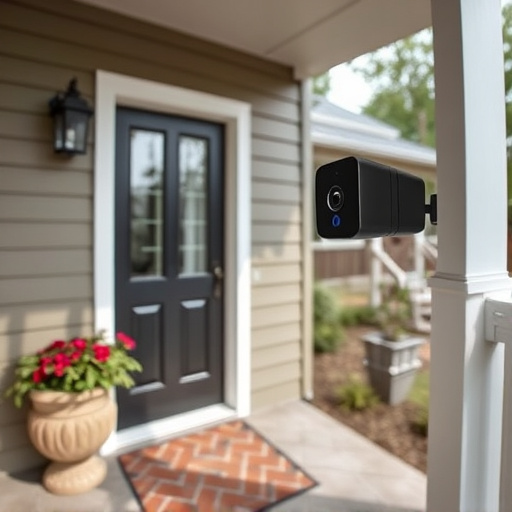 smart video doorbell on suburban porch