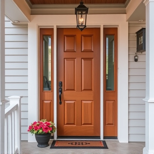 smart video doorbell on suburban porch