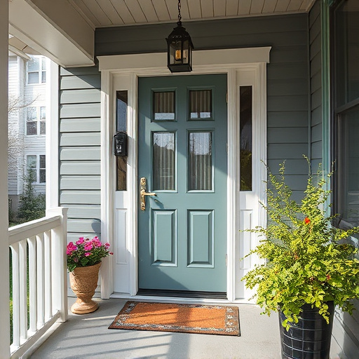 smart video doorbell on suburban porch