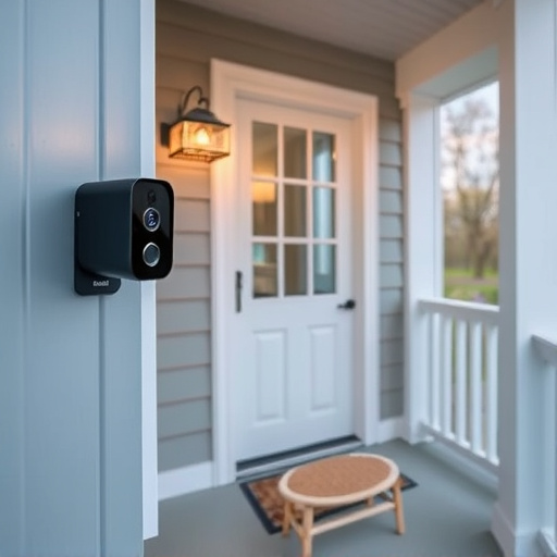 smart video doorbell on suburban porch