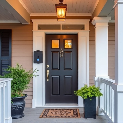 smart video doorbell on suburban porch