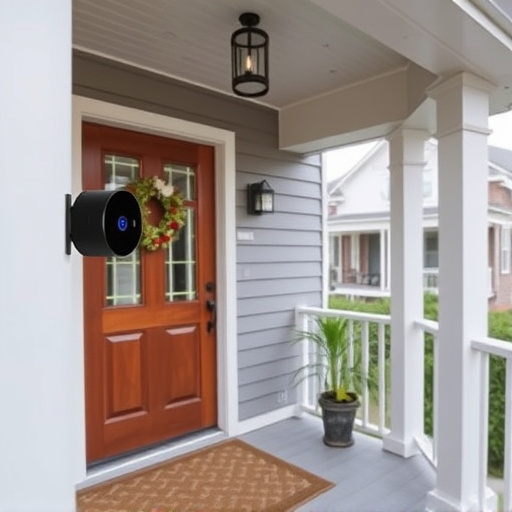 smart video doorbell on suburban porch