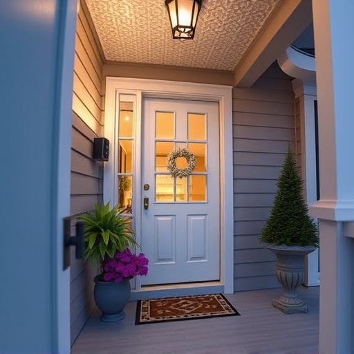 smart video doorbell on suburban porch