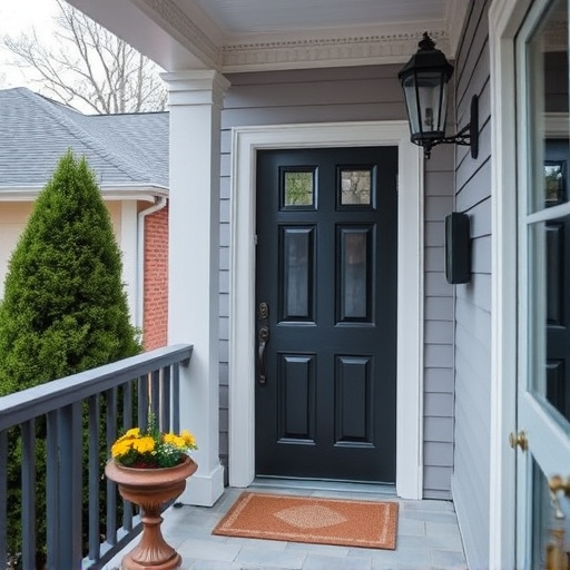 smart video doorbell on suburban porch
