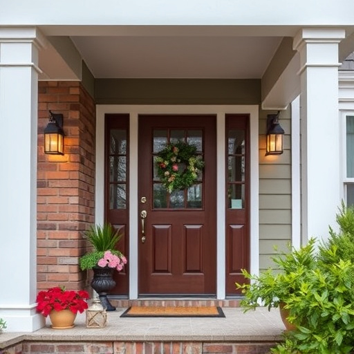smart video doorbell on suburban porch