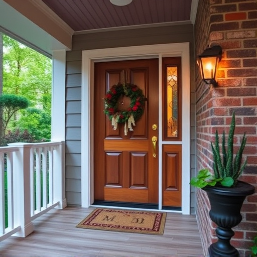 smart video doorbell on suburban porch