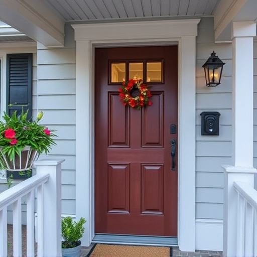 smart video doorbell on suburban porch