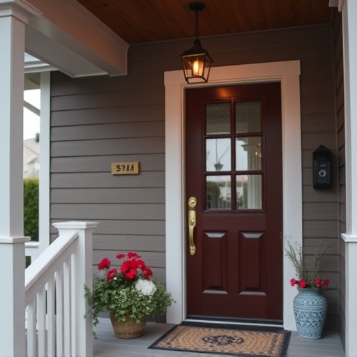 smart video doorbell on suburban porch