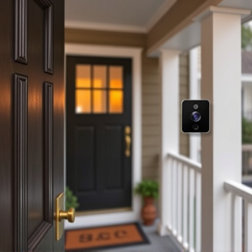 smart video doorbell on suburban porch