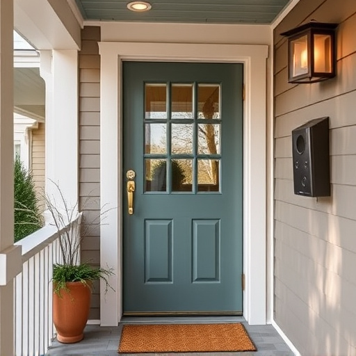 smart video doorbell on suburban porch