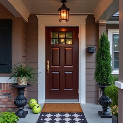 smart video doorbell on suburban porch