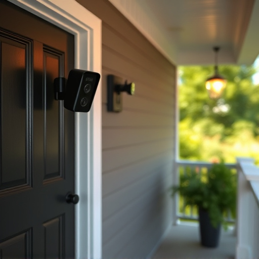 smart video doorbell on suburban porch