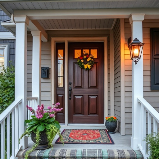 smart video doorbell on suburban porch